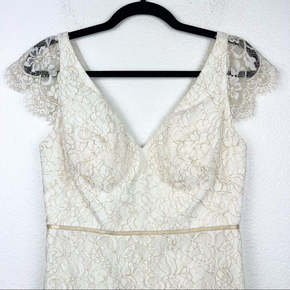 JENNY YOO Beckett Lace Dress, Ivory and Metallic Gold Lace, Size 4 - Picture 4 of 10